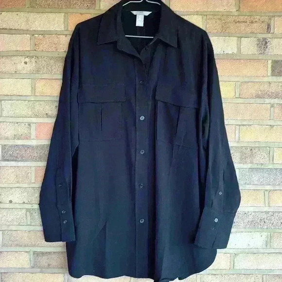 H&M Oversized button front tunic style collared long sleeve shirt - Picture 1 of 6